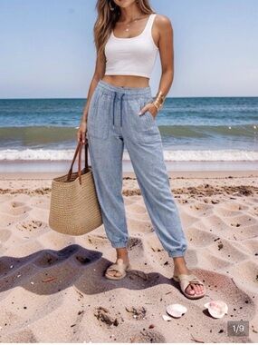 Athleta ‘Retreat’ Pants- 100% Linen Drawstring Pants – Size 0 Natural Fibers!